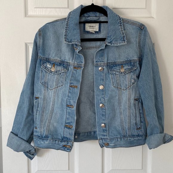 Boxy Distressed Forever 21 Jean Jacket - Picture 1 of 3
